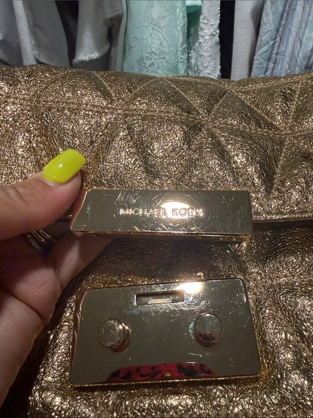 Michael Kors Metallic Gold Quilted Sloan Bag with Chain Strap